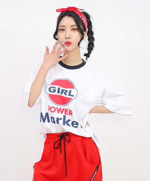Unique 612 걸 배색반팔티