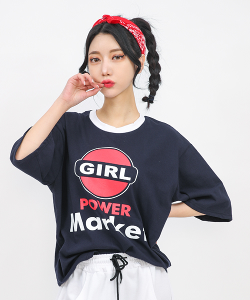 Unique 612 걸 배색반팔티
