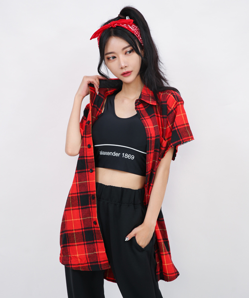 Unique 743 걸스힙합 오버핏 체크남방~