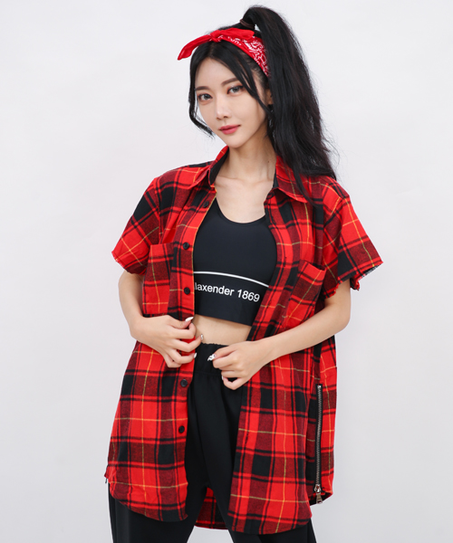 Unique 743 걸스힙합 오버핏 체크남방~