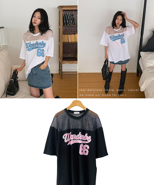 Unique1487 66 시스루 배색반팔~