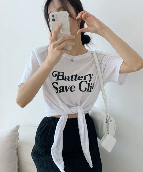 Unique1497 배터리 매듭 크롭반팔~