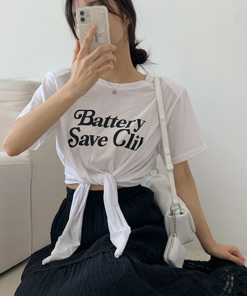 Unique1497 배터리 매듭 크롭반팔~