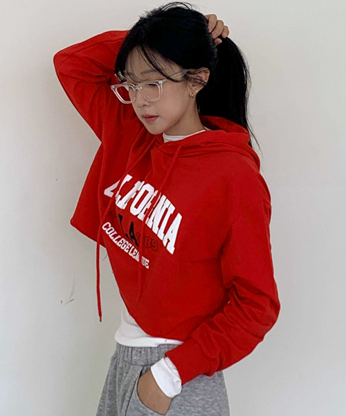 Unique1513 캘리포니아 발포나염 크롭후드티~