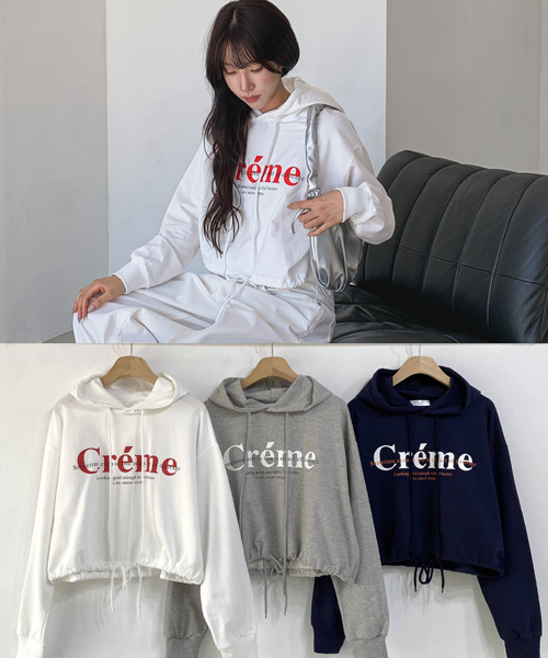 Unique1514 크림 스트링 크롭후드~