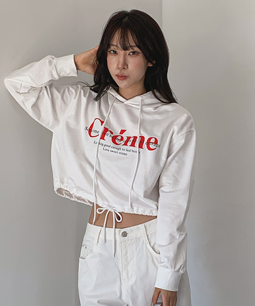 Unique1514 크림 스트링 크롭후드~