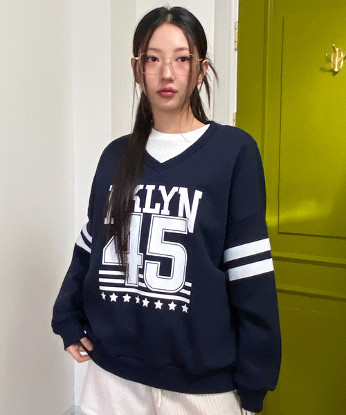 Unique1533 브루클린 기모 오버핏 브이넥티~