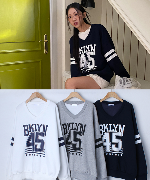 Unique1533 브루클린 기모 오버핏 브이넥티~