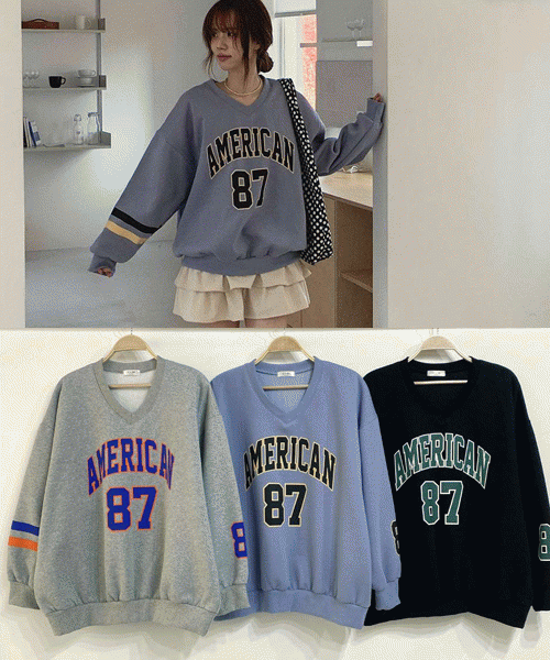 Unique1534 아메리칸 브이넥 기모맨투맨~