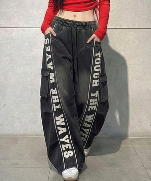 Unique1550 워싱 레터링 카고팬츠~