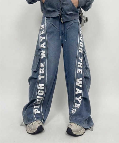 Unique1550 워싱 레터링 카고팬츠~