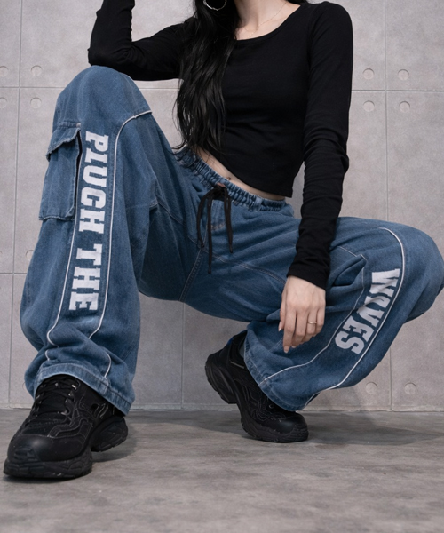 Unique1550 워싱 레터링 카고팬츠~